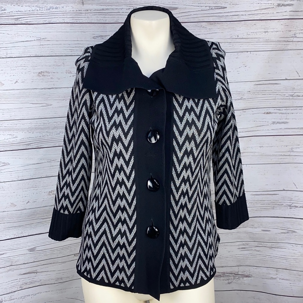 Exclusively Misook Chevron Buttoned Cardigan Xs - image 1